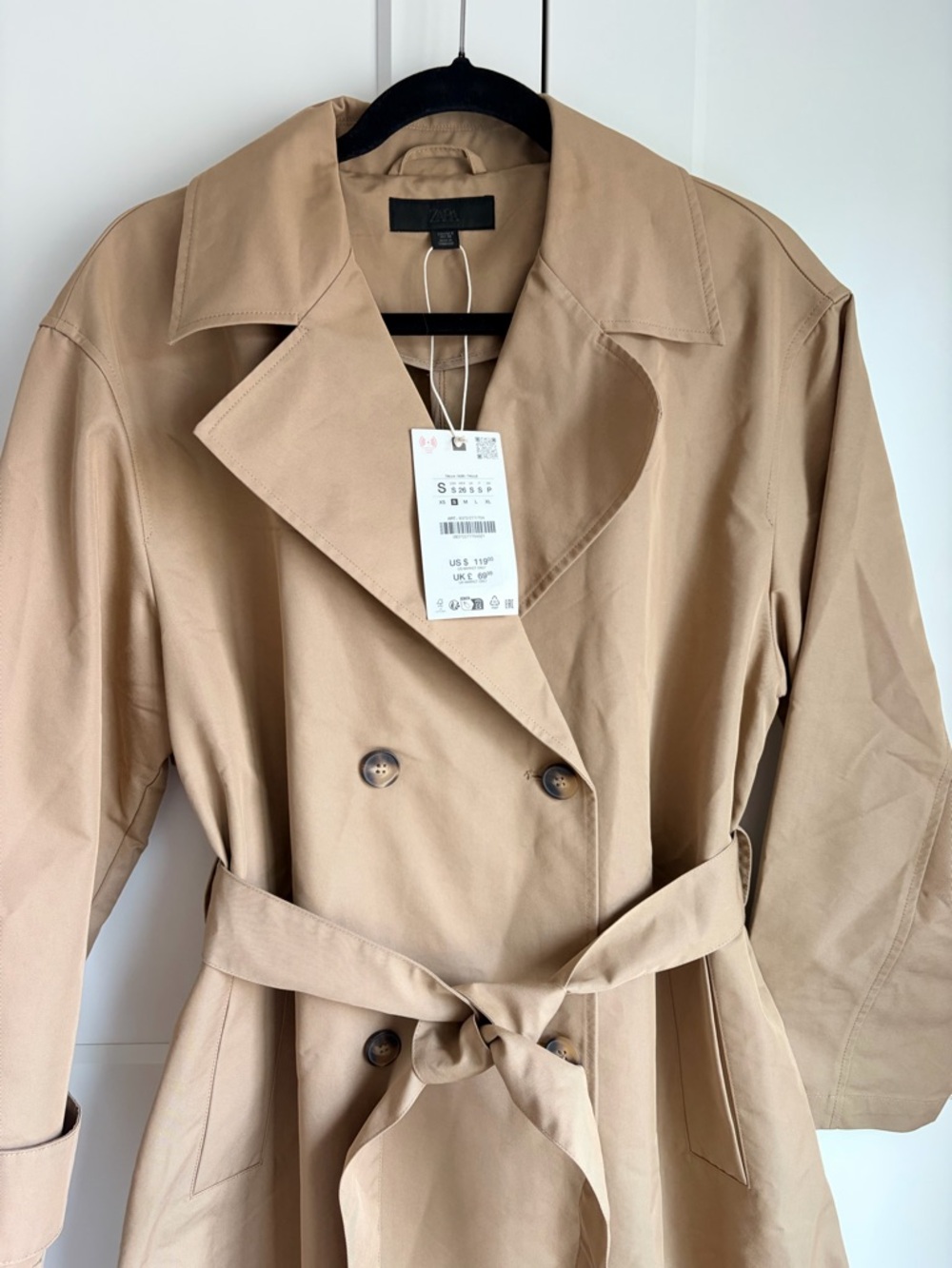 Zara Khaki Double-Breasted Trench Coat with Tie Belt | S - Picture 5 of 7